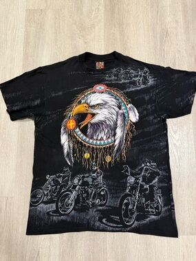 Vintage 1995 3D Emblem Sturgis Black Hills Rally Eagle Biker T Shirt L USA